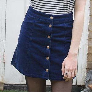 H&M Blue Corduroy Button Down Skirt size 8